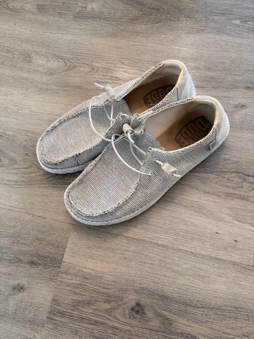 Hey Dude Women's Light Gray Knit Slip-On Loafers with Elastic Laces